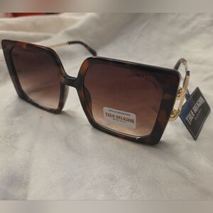 True Religion NEW Square Sunglasses Oversized Logo Tortise Gold Brown UVA